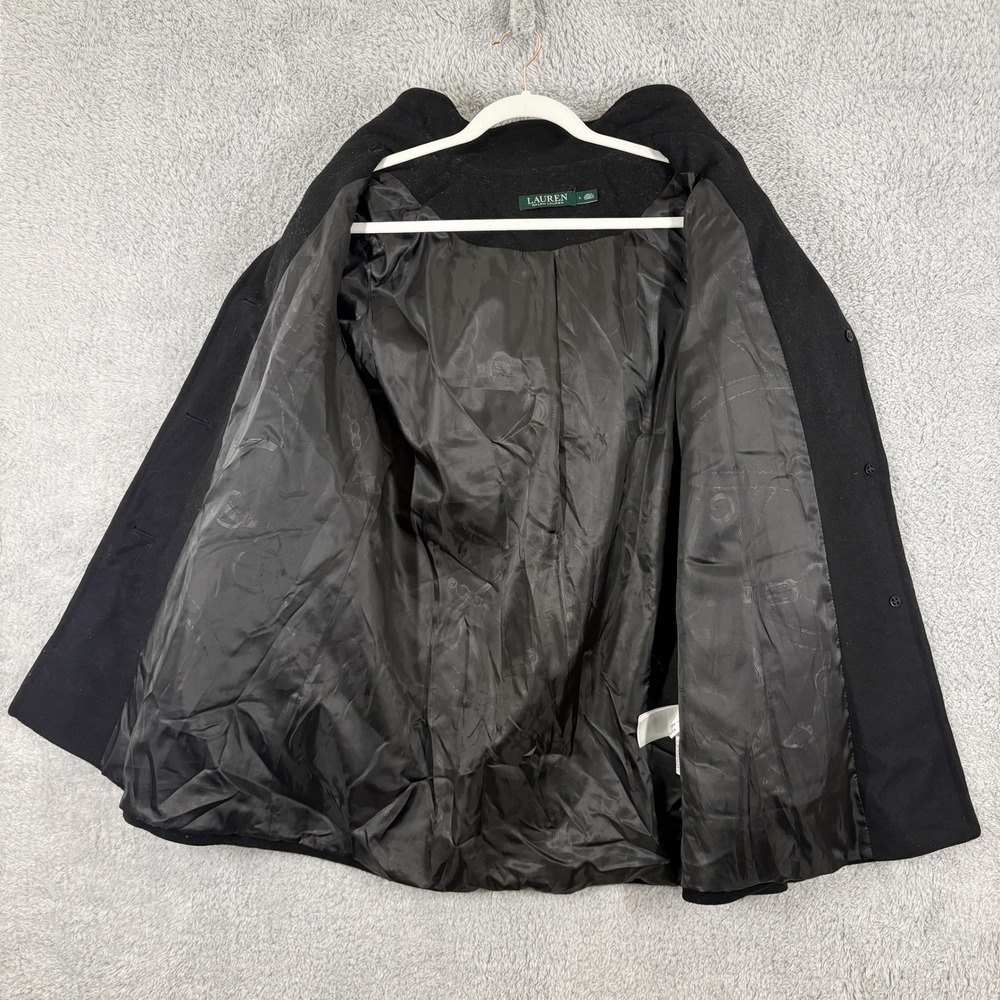 Lauren Ralph Lauren Hooded Walker Peacoat Size L Black Wool Blend Button Front - Picture 3 of 10
